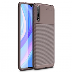 Huawei P Smart S Kılıf Auto Focus Karbon Kapak - Kahverengi Huawei P Smart S Kılıf Auto Focus Karbon Kapak - Kahverengi