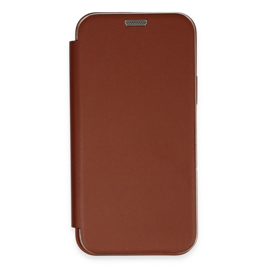 İphone 12 Kılıf Dolpin Kapaklı - Kahverengi