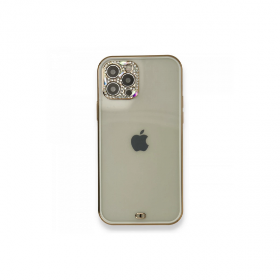İphone 12 Pro Kılıf Liva Taşlı Silikon - Beyaz