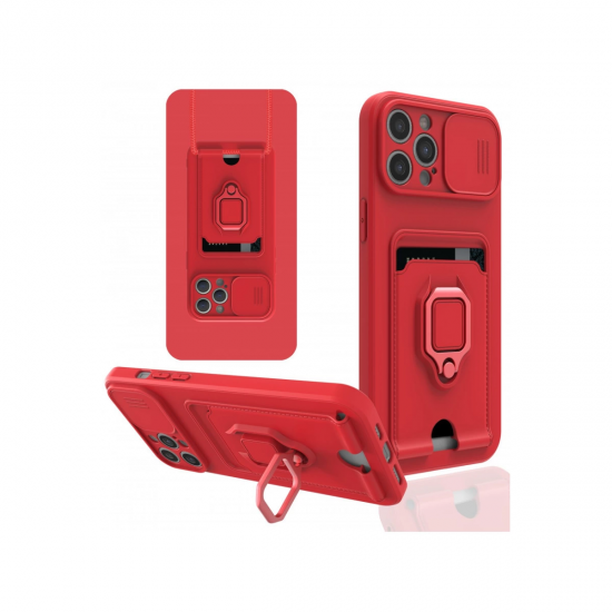 İphone 12 Pro Kılıf Zuma Kartvizitli Yüzüklü Silikon - Kırmızı