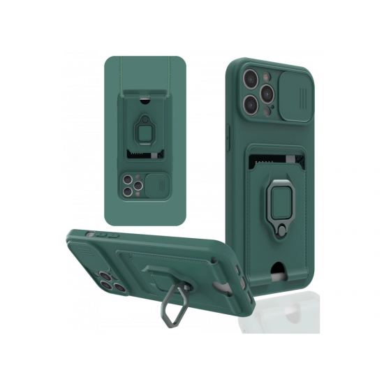 İphone 12 Pro Max Kılıf Zuma Kartvizitli Yüzüklü Silikon - Yeşil