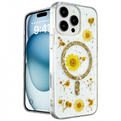 İphone 16 Pro Kılıf Daisy Simli Magsafe Kapak - Gold