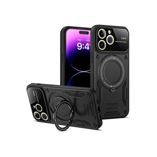 İphone 16 Pro Kılıf Joy Lens Standlı Kapak - Siyah