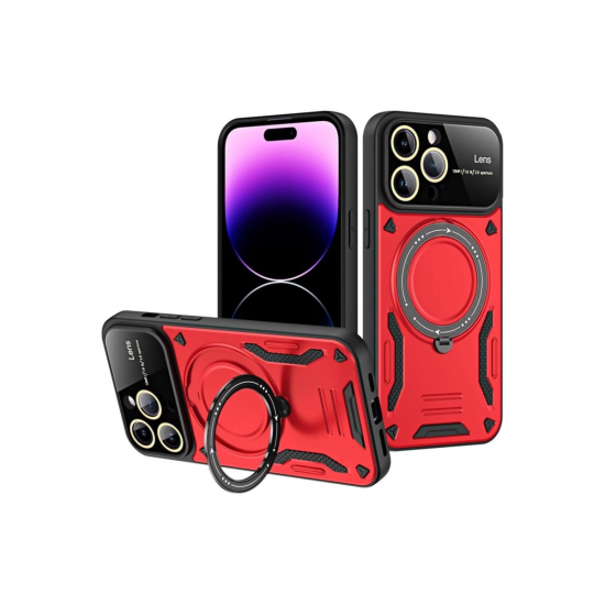 İphone 16 Pro Max Kılıf Joy Lens Standlı Kapak - Kırmızı