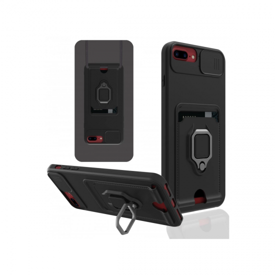 İphone 7 Plus Kılıf Zuma Kartvizitli Yüzüklü Silikon - Siyah