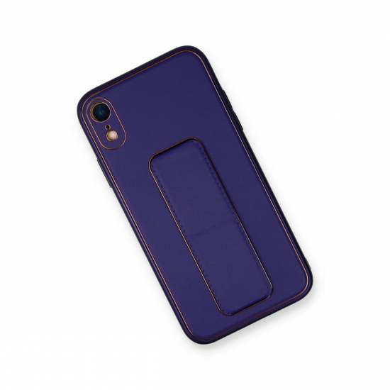 İphone Xr Kılıf Coco Deri Standlı Kapak - Mor