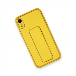 İphone Xr Kılıf Coco Deri Standlı Kapak - Sarı