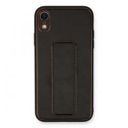 İphone Xr Kılıf Coco Deri Standlı Kapak - Siyah