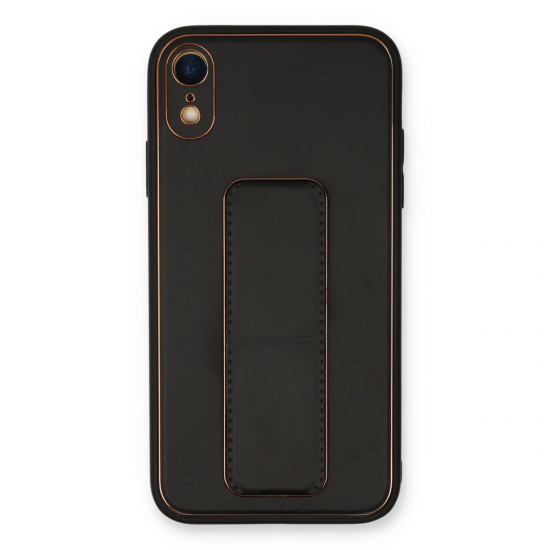 İphone Xr Kılıf Coco Deri Standlı Kapak - Siyah