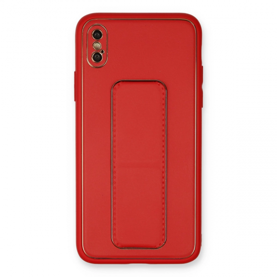 İphone Xs Max Kılıf Coco Deri Standlı Kapak - Kırmızı