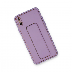 İphone Xs Max Kılıf Coco Deri Standlı Kapak - Koyu Lila