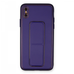 İphone Xs Max Kılıf Coco Deri Standlı Kapak - Mor