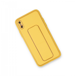 İphone Xs Max Kılıf Coco Deri Standlı Kapak - Sarı