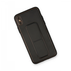 İphone Xs Max Kılıf Coco Deri Standlı Kapak - Siyah