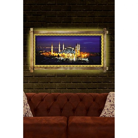 Kanvas Camii Led Işıklı Rustik Tablo