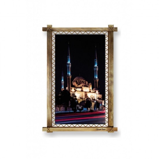 Kanvas Camii Led Işıklı Rustik Tablo