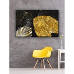 Kanvas Tablo Gold Siyah Yaprak Led Işıklı Kanvas Tablo Gold Siyah Yaprak Led Işıklı