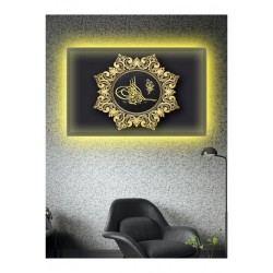Kanvas Tablo Gold Tuğra Led Işıklı Kanvas Tablo Gold Tuğra Led Işıklı