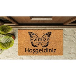 Kapı Önü Paspası Özel Tasarım Koko Model Kelebek Evimize Hoşgeldiniz PK-1567 Kapı Önü Paspası Özel Tasarım Koko Model Kelebek Evimize Hoşgeldiniz PK-1567