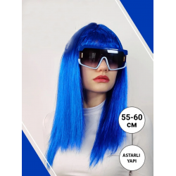 Mavi Renk Uzun Parti Peruğu Mavi Renk Uzun Parti Peruğu