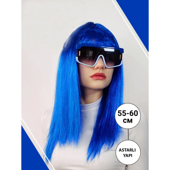 Mavi Renk Uzun Parti Peruğu Mavi Renk Uzun Parti Peruğu