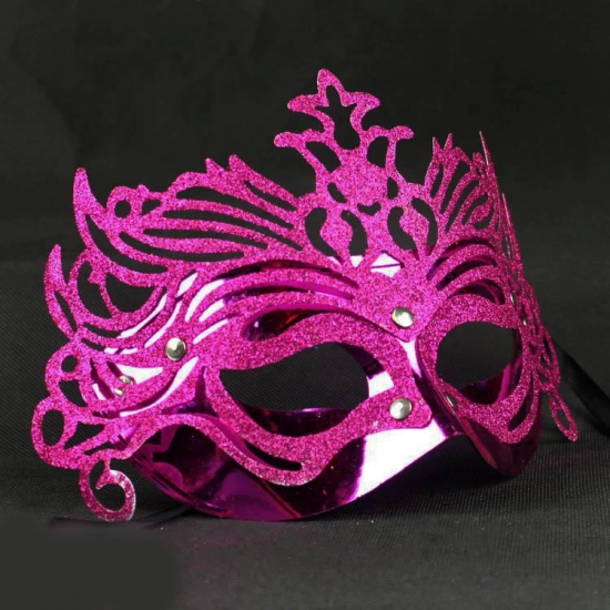 Metalik Fuşya Pembe Renk Masquerade Kelebek Simli Parti Maskesi 23x14 Cm