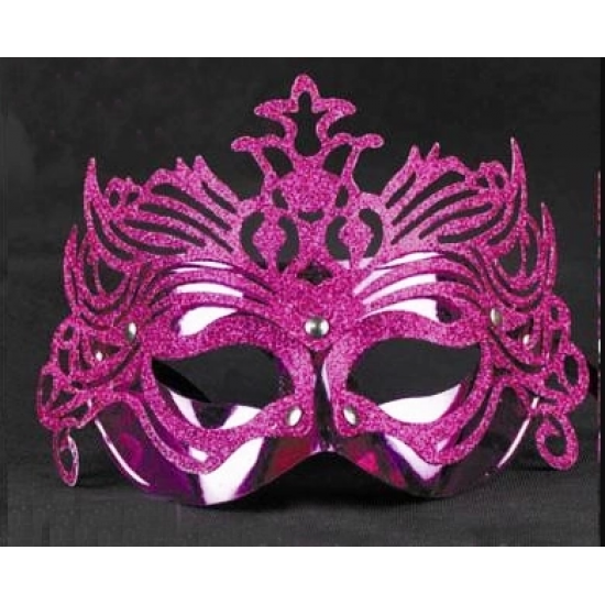 Metalik Fuşya Pembe Renk Masquerade Kelebek Simli Parti Maskesi 23x14 Cm