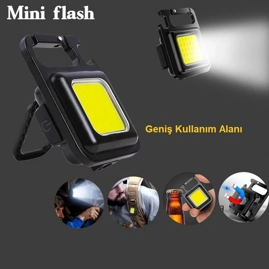 Mini 30 Ledli  Mıknatıslı Anahtarlık Flash Kamp Lambası Askılı Kapak Açacaklı Şarjlı Fener