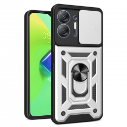 Newface İnfinix Hot 30 5g Kılıf Pars Lens Yüzüklü Silikon - Gümüş