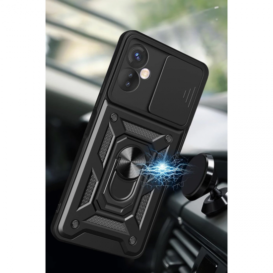 Newface İnfinix Hot 30 5g Kılıf Pars Lens Yüzüklü Silikon - Siyah