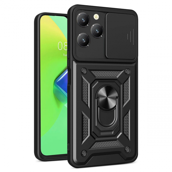 Newface İnfinix Hot 40 Pro Kılıf Pars Lens Yüzüklü Silikon - Siyah