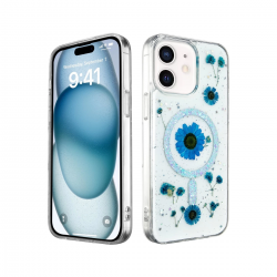 Newface İphone 12 Kılıf Daisy Simli Magsafe Kapak - Mavi