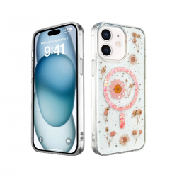 Newface İphone 12 Kılıf Daisy Simli Magsafe Kapak - Pembe