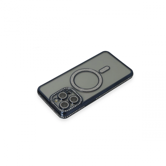 Newface İphone 14 Pro Max Kılıf Joke Simli Magneticsafe Kılıf - Lacivert