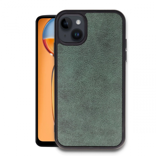 Newface İphone 15 Kılıf Aras Deri Kapak - Koyu Yeşil