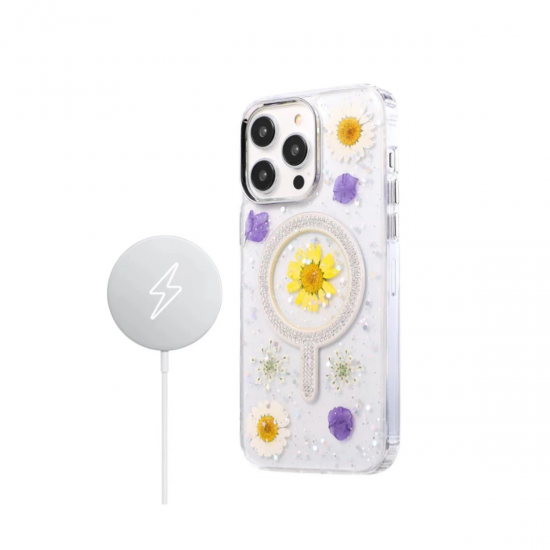 Newface İphone 15 Pro Flower Magsafe Kapak - Krem