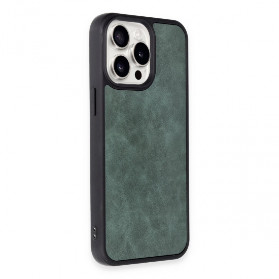 Newface İphone 15 Pro Max Kılıf Aras Deri Kapak - Koyu Yeşil