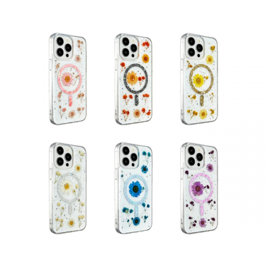 Newface İphone 15 Pro Max Kılıf Daisy Simli Magsafe Kapak - Gold