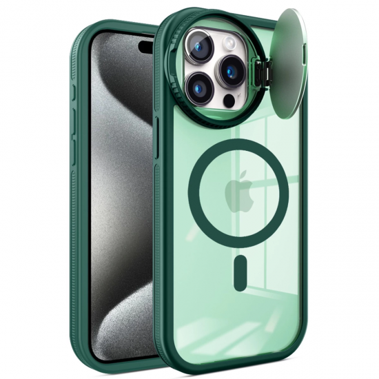 Newface İphone 15 Pro Max Kılıf Teleskop Lens Magsafe Silikon Kapak - Koyu Yeşil