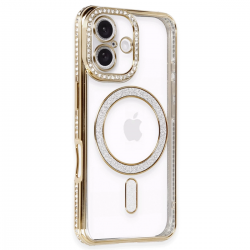 Newface İphone 16 Kılıf Joke Simli Magneticsafe Kılıf - Gold Newface İphone 16 Kılıf Joke Simli Magneticsafe Kılıf - Gold
