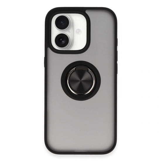 Newface İphone 16 Kılıf Montreal Yüzüklü Silikon Kapak - Siyah