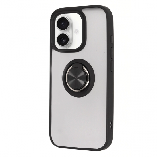 Newface İphone 16 Kılıf Montreal Yüzüklü Silikon Kapak - Siyah