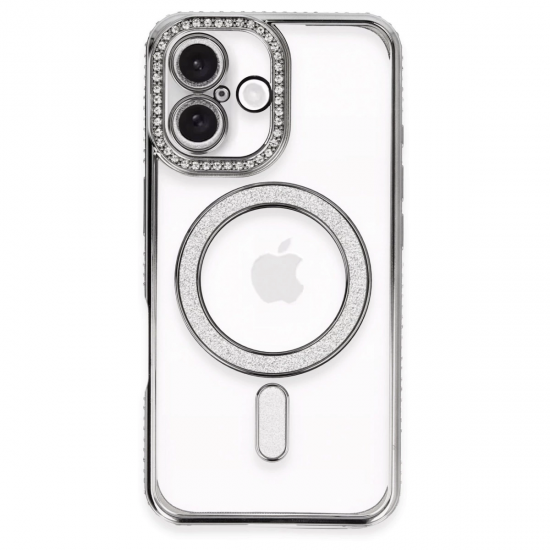 Newface İphone 16 Plus Kılıf Joke Simli Magneticsafe Kılıf - Gri