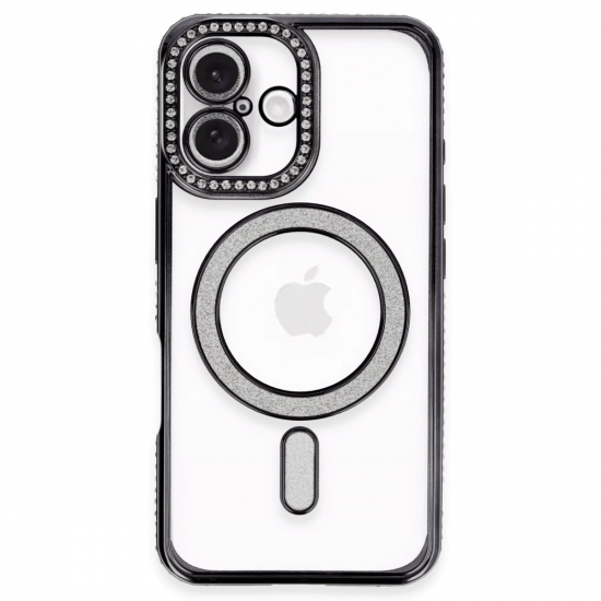 Newface İphone 16 Plus Kılıf Joke Simli Magneticsafe Kılıf - Siyah