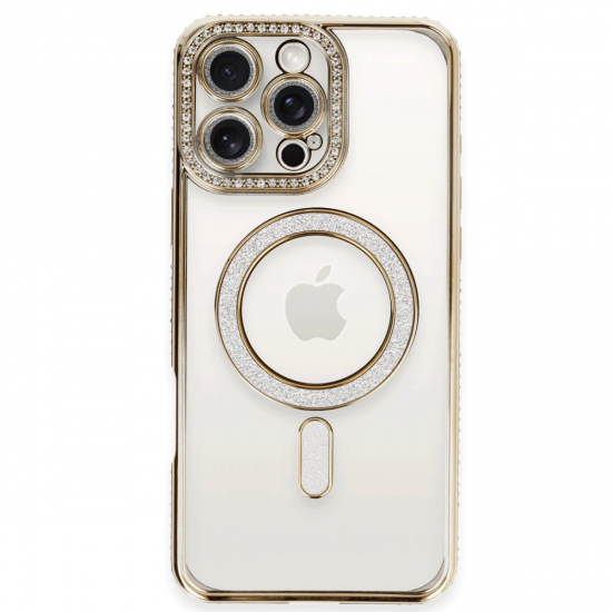 Newface İphone 16 Pro Kılıf Joke Simli Magneticsafe Kılıf - Gold