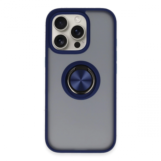 Newface İphone 16 Pro Kılıf Montreal Yüzüklü Silikon Kapak - Lacivert