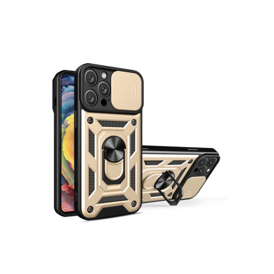 Newface İphone 16 Pro Kılıf Pars Lens Yüzüklü Silikon - Gold