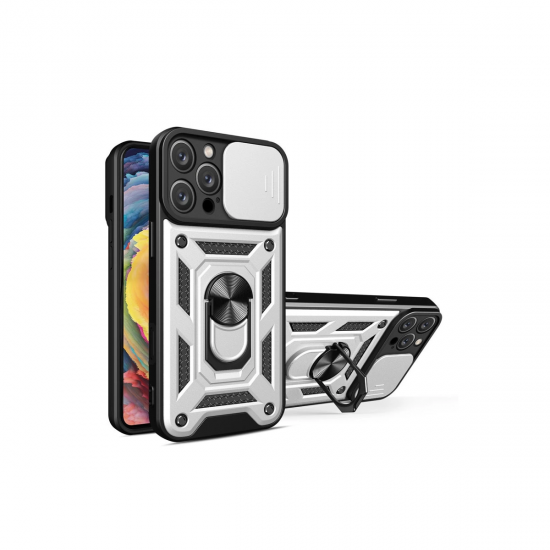 Newface İphone 16 Pro Kılıf Pars Lens Yüzüklü Silikon - Gümüş