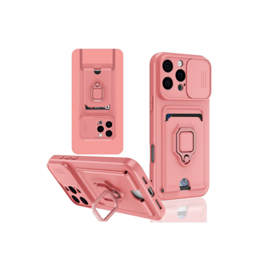 Newface İphone 16 Pro Kılıf Zuma Kartvizitli Yüzüklü Silikon - Pembe