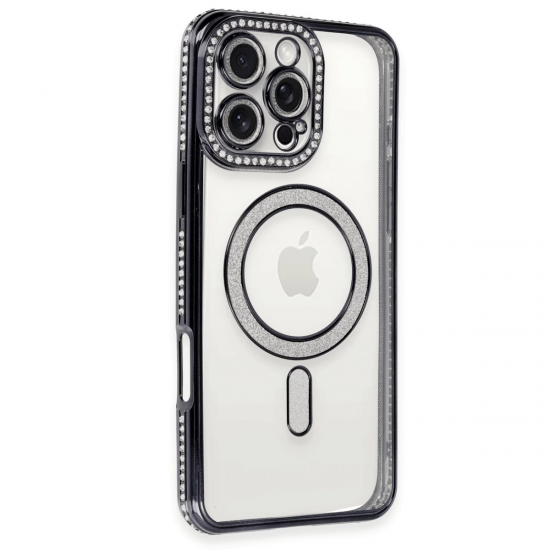 Newface İphone 16 Pro Max Kılıf Joke Simli Magneticsafe Kılıf - Siyah